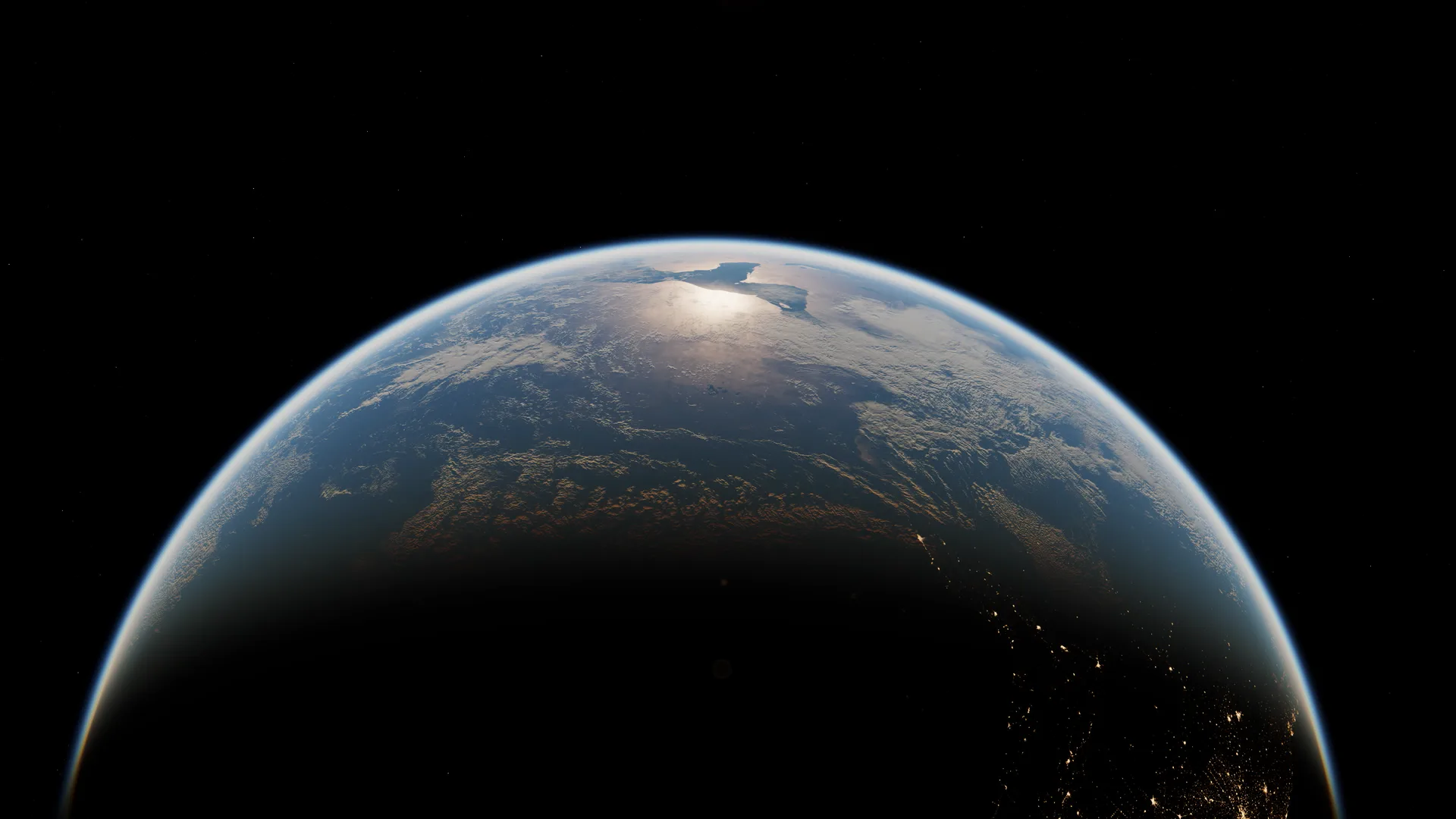 A thin crescent of Earth at dawn