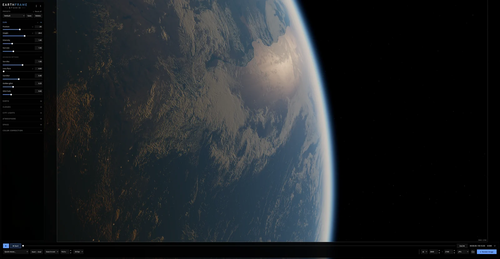 Terrain relief and sun glint in a close-up